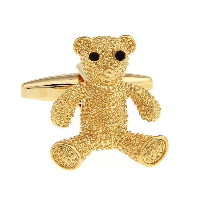 Bear Cufflinks Gold Teddy Bear with Black Crystal Eyes Cufflinks Cuff Links Image 1