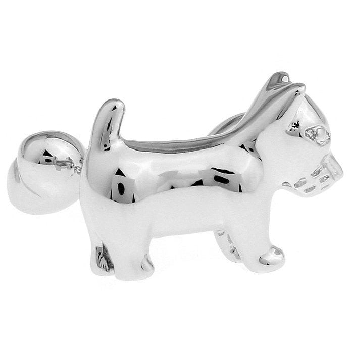Silver Dog with a Bone Straight Post Chain Puppy Love Unique Cufflinks Cuff Links Image 1