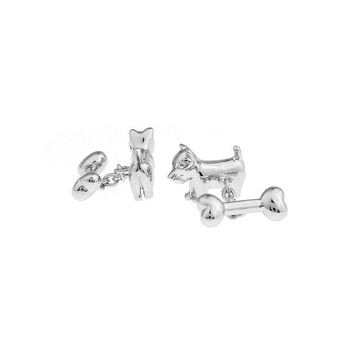 Silver Dog with a Bone Straight Post Chain Puppy Love Unique Cufflinks Cuff Links Image 2