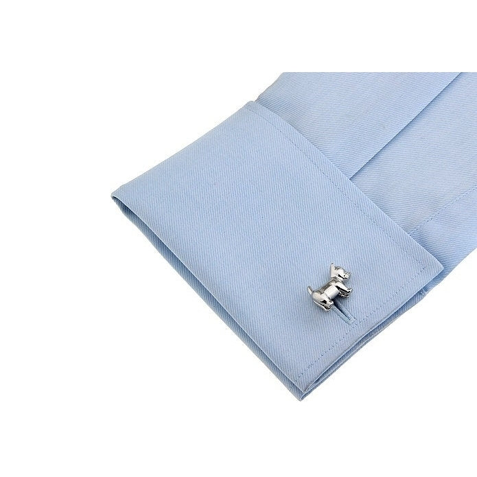 Silver Dog with a Bone Straight Post Chain Puppy Love Unique Cufflinks Cuff Links Image 3
