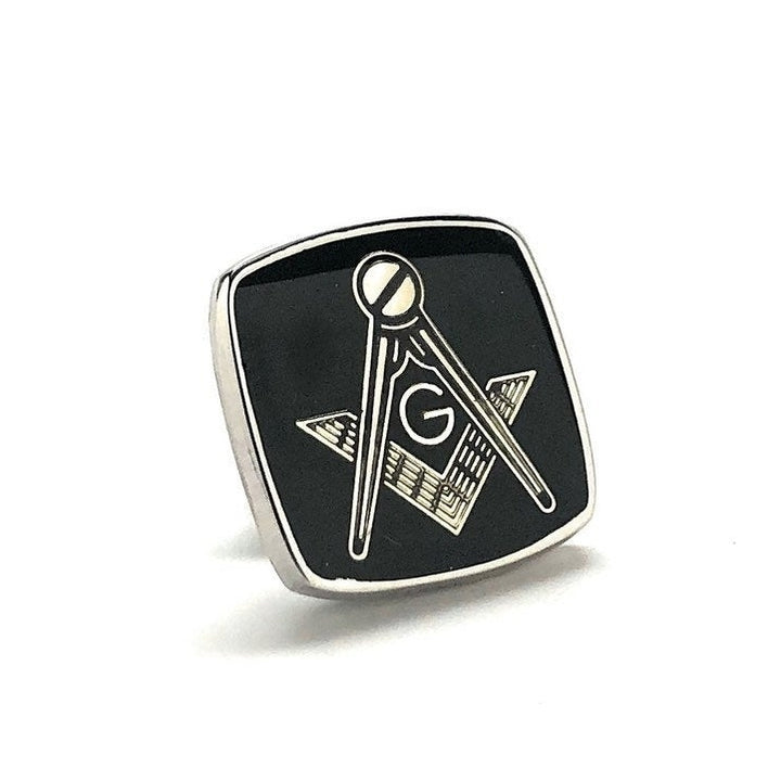 Enamel Pin Masonic Symbol Lapel Pin Freemason Black Enamel Silver Collector Silver Tone Compass and Square Tie Tack Image 2