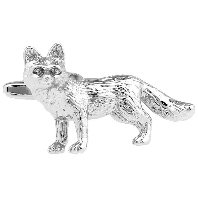 3D Silver Sly Fox Animals Cufflinks Cuff Links Image 1