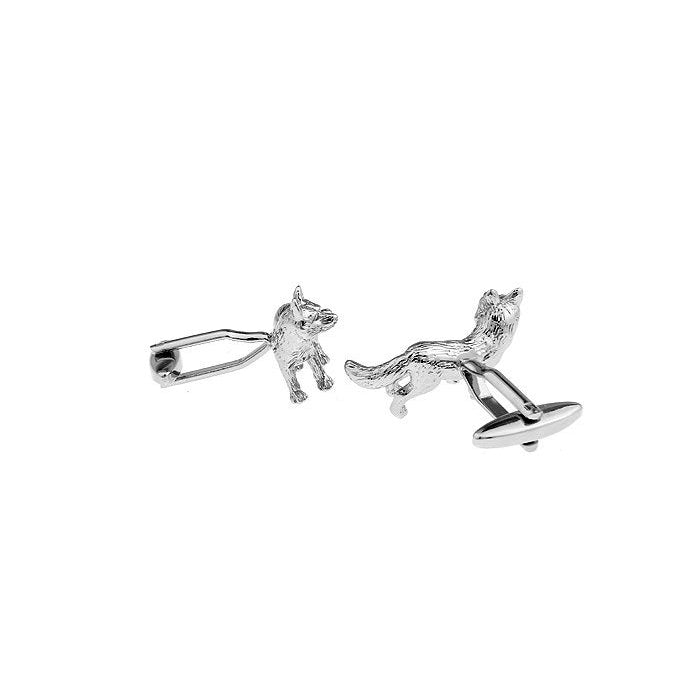 3D Silver Sly Fox Animals Cufflinks Cuff Links Image 2