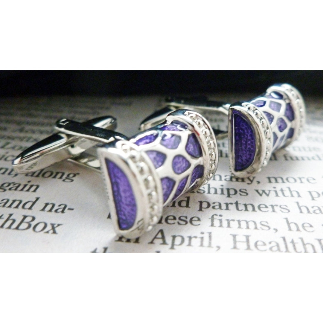 Roman Cufflinks Silver Header Purple Shinning Accents Cuff Links Custom Cufflinks Black Friday Sale Image 3