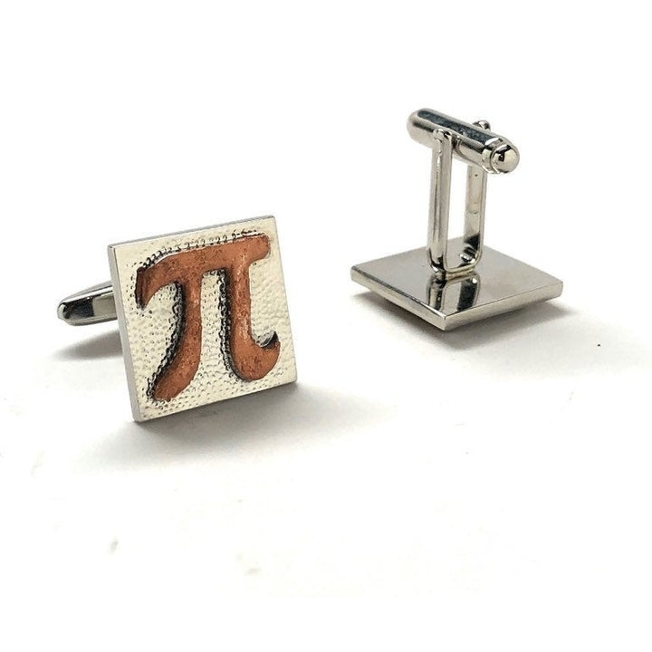 PI Symbol Cufflinks Silver with Rustic Copper Hammered Block Math Wizard Sign Mad Scientist Cuff Links Teacher Gift Image 3