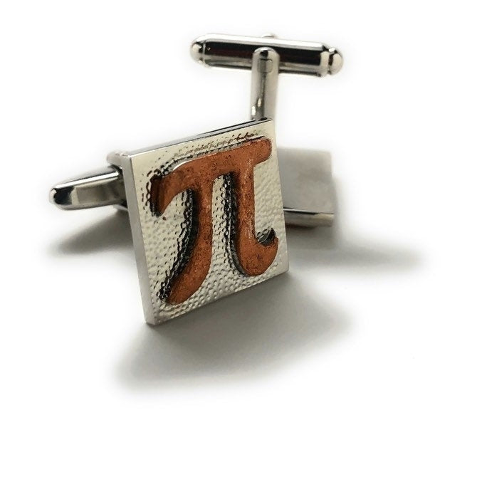 PI Symbol Cufflinks Silver with Rustic Copper Hammered Block Math Wizard Sign Mad Scientist Cuff Links Teacher Gift Image 4