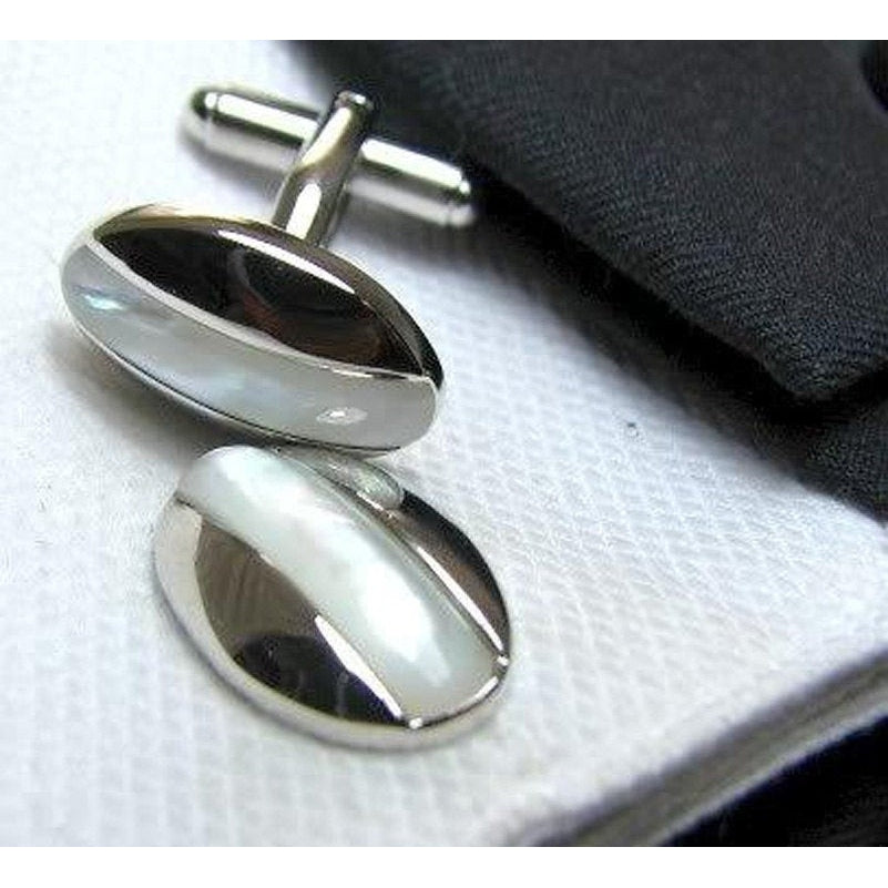 Silver Oval Cats Eye Cufflinks Mother of Pearl Stripe Oval  Formal Cufflinks Cuff Links Image 1