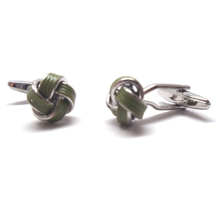 Classic Enamel Oilve Green and Silver Knots Cufflinks Cuff Links Image 1