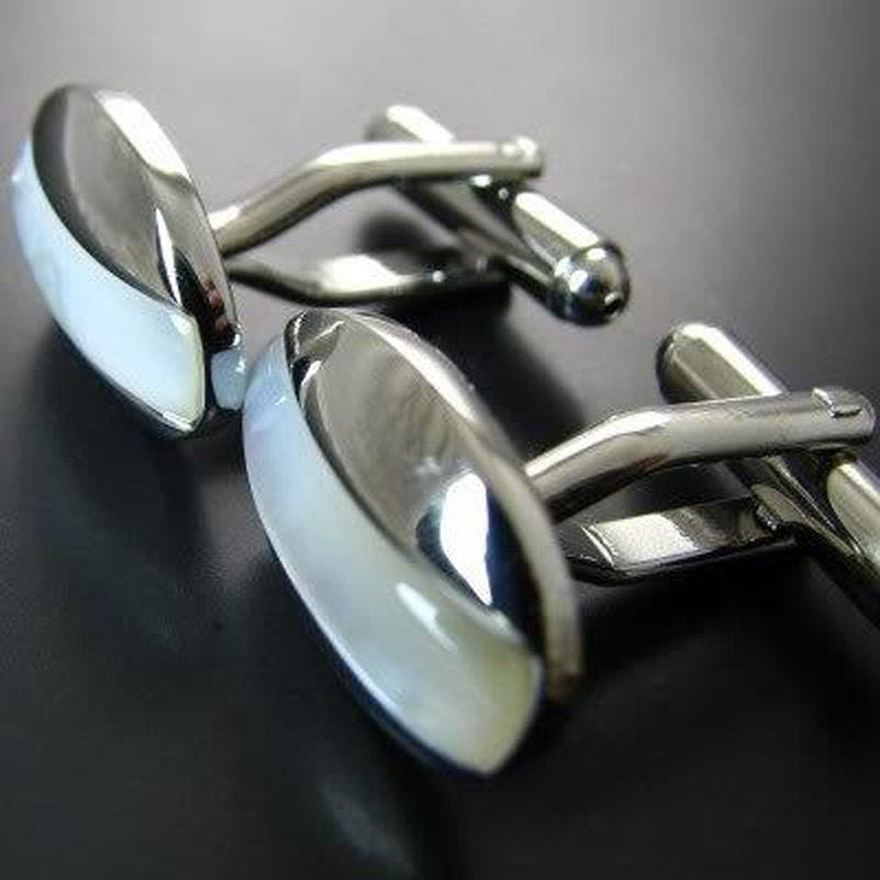 Silver Oval Cats Eye Cufflinks Mother of Pearl Stripe Oval  Formal Cufflinks Cuff Links Image 2