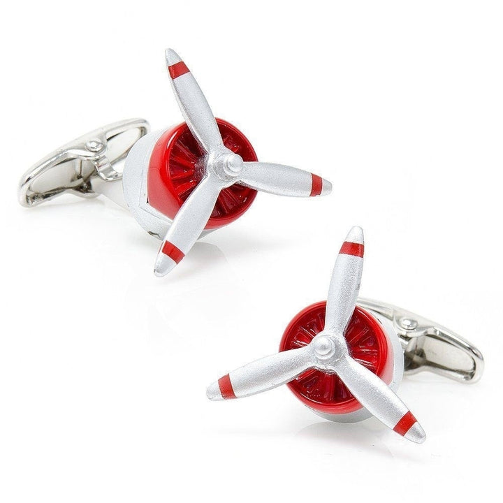 Special Airplane Propeller Cufflinks Red and Silver Turning Prop Cuff Links Air Force Aviation Pilot Plane Image 1