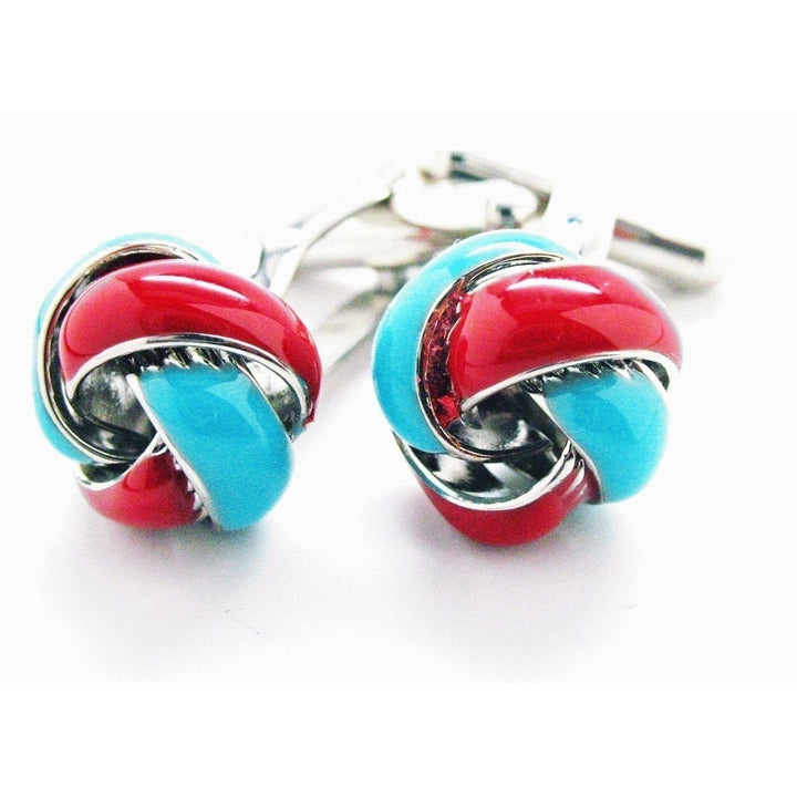 Classic Silver Red and Turquoise Twisted Knots Cufflinks Cuff Links Image 1