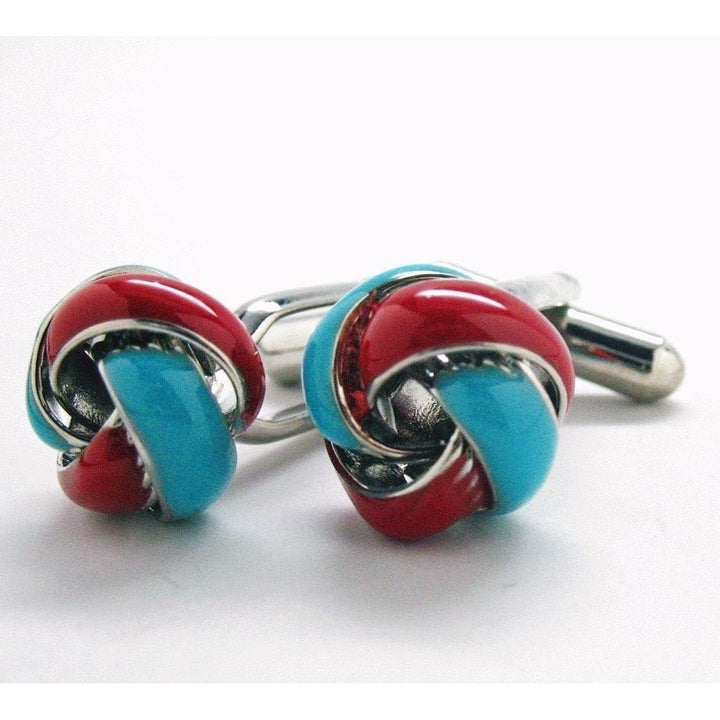 Classic Silver Red and Turquoise Twisted Knots Cufflinks Cuff Links Image 2