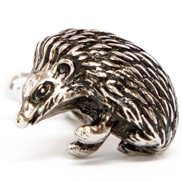 Hedgehog Cufflinks 3D Silver Black Enamel Hedgehog Cufflinks Cute Garden Animal Cuff Links Image 1
