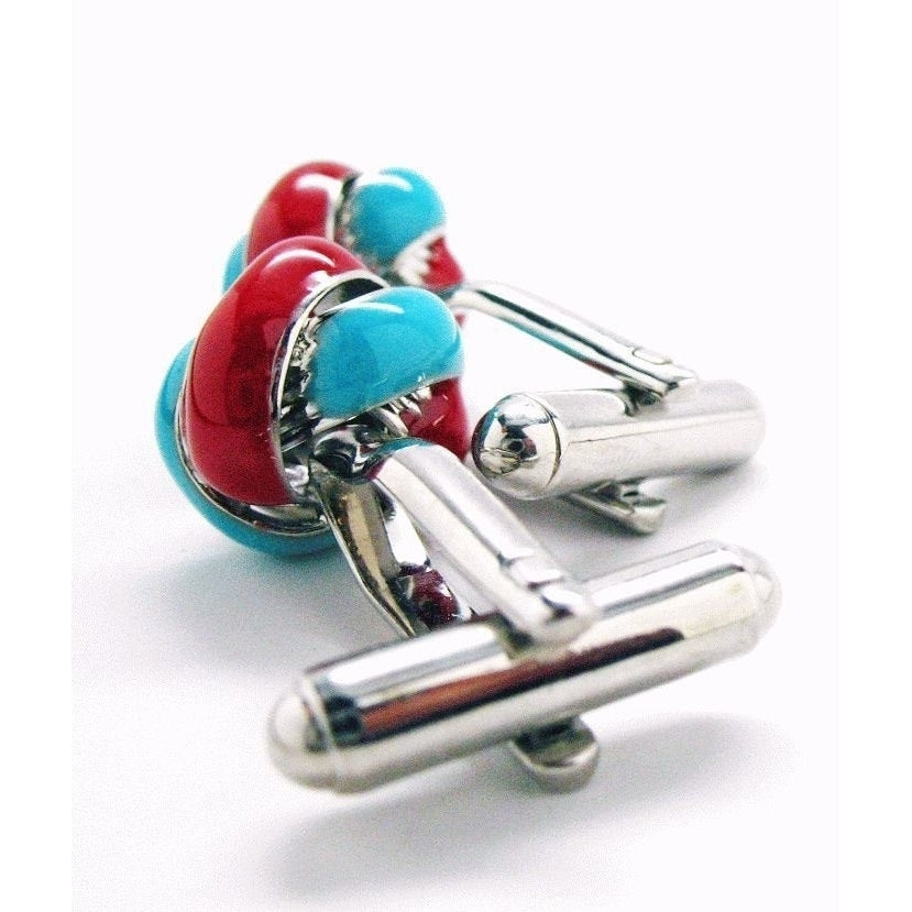 Classic Silver Red and Turquoise Twisted Knots Cufflinks Cuff Links Image 4