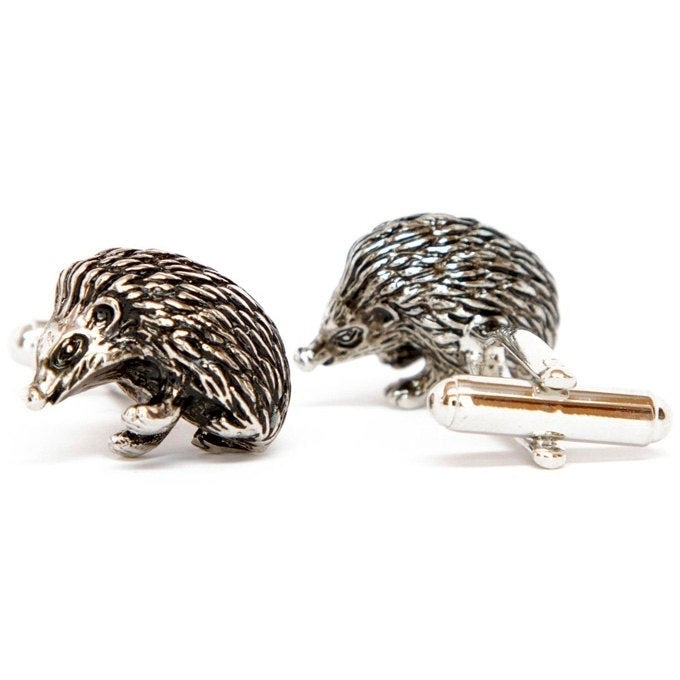 Hedgehog Cufflinks 3D Silver Black Enamel Hedgehog Cufflinks Cute Garden Animal Cuff Links Image 2