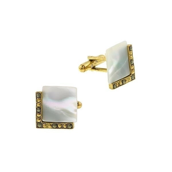 White Gem Cufflinks Square Classic Cut Faux Gem Gold Toned with Crystals Cufflink Image 1