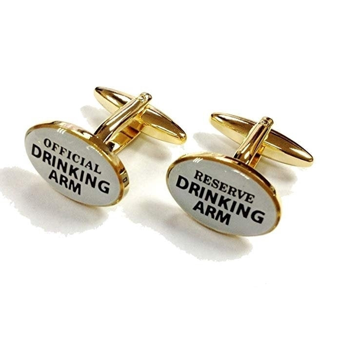 Gold Tone Post White Official Drinking Arm Reserve Drinking Arm Cufflinks Cuff Links Alcohol Cool Fun Gifts for Him Image 1