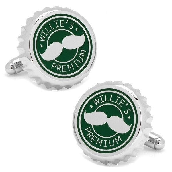 Green Premium Beer Bottle Cap Silver Plated Cufflinks Drinks Beer Party On A Cold One Cool Cuff Links Comes with Gift Image 1