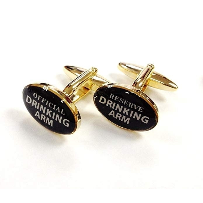 Gold Tone Post Black Official Drinking Arm Reserve Drinking Arm Cufflinks Cuff Links Alcohol Cool Fun Gifts for Him Image 1