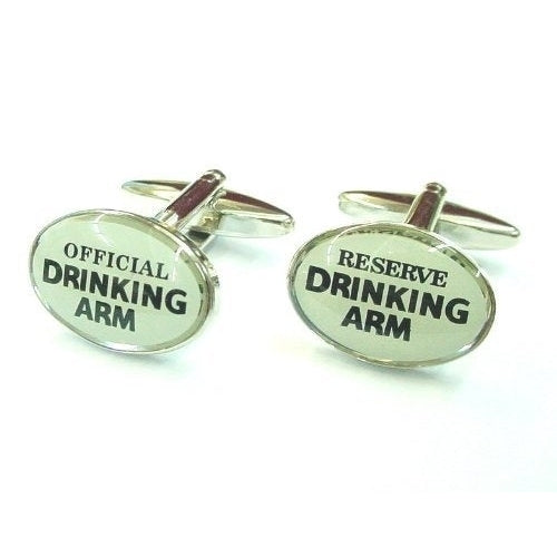 Silver Tone Post Black Official Drinking Arm Reserve Drinking Arm Cufflinks Cuff LinksAlcohol Cool Fun Gifts for Him Image 1