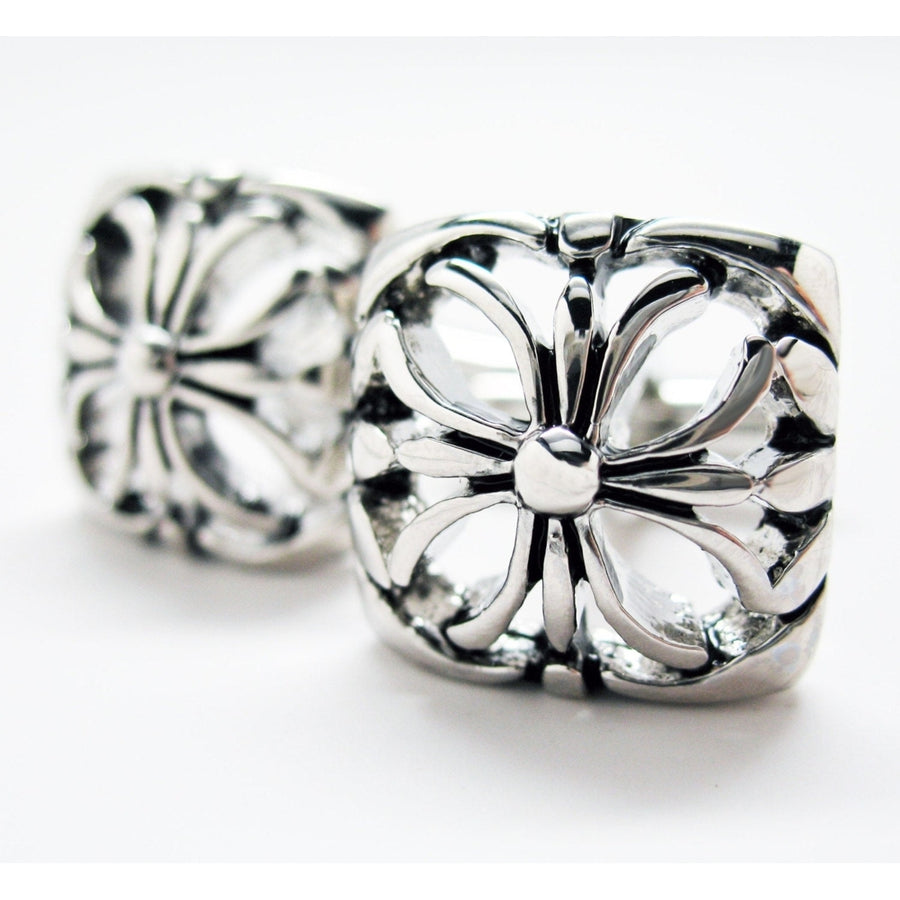 Classic Encrest Cufflinks Silver Tone Cut Flowered Elegant Cuff Links Image 1