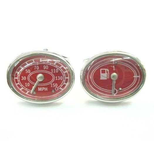 Car Gauges Automobile Cuff Links Red Oval Speedometer Gas Gauge Motor Head Cufflinks Image 1