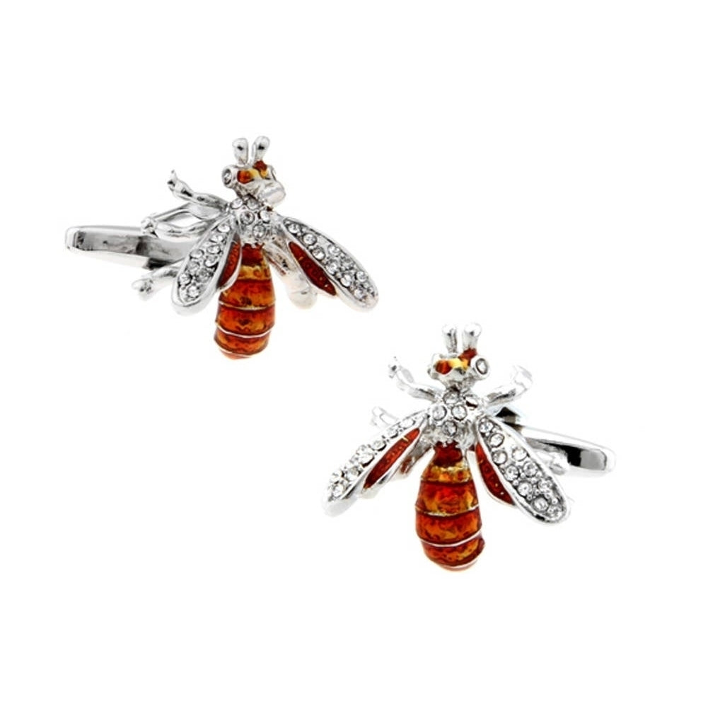 Bee Cufflinks Lucky Honey Bee Enamel with Crystals Cufflinks 3D Details Caramel Color Wasp Bees Very Cool Stylist Cuff Image 1