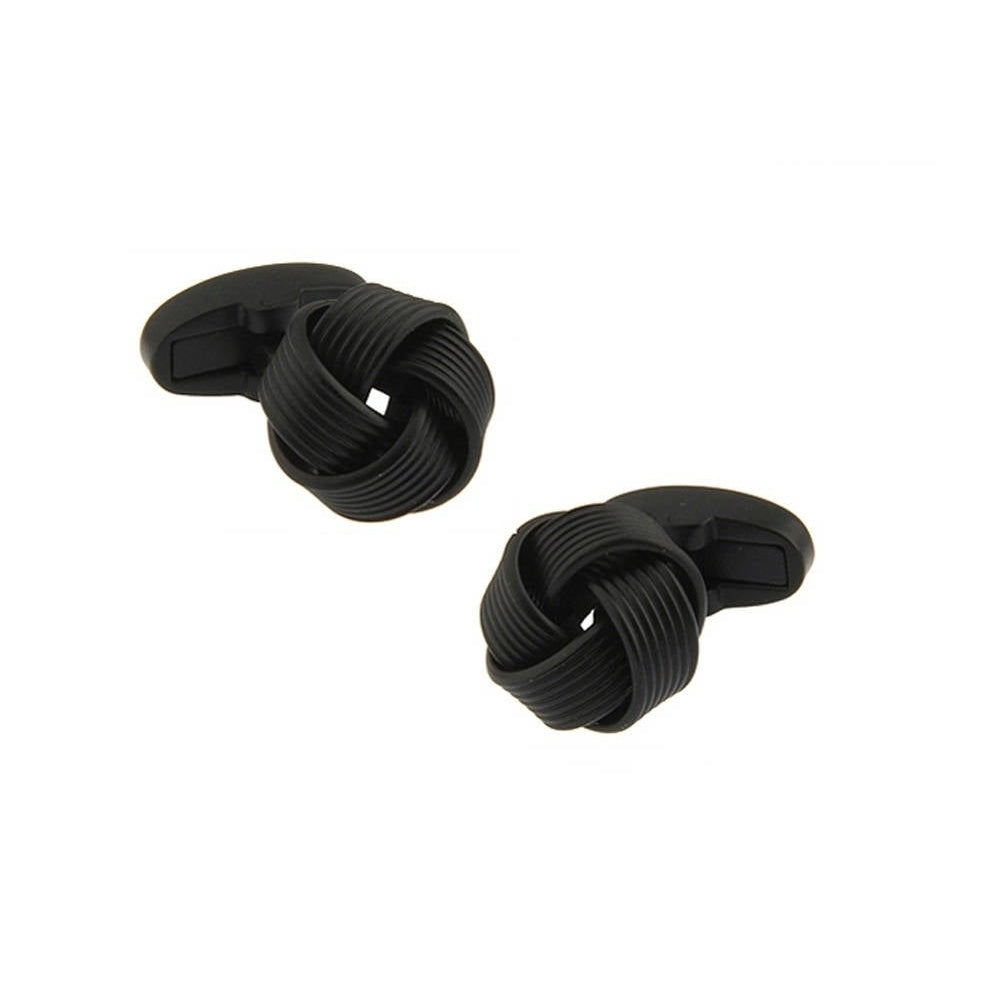 Midnight Flat Black Grooved Classic Knots Cufflinks Thick Knot Tie Cuff Links Whale Tail Backing Comes with Gift Box Image 1