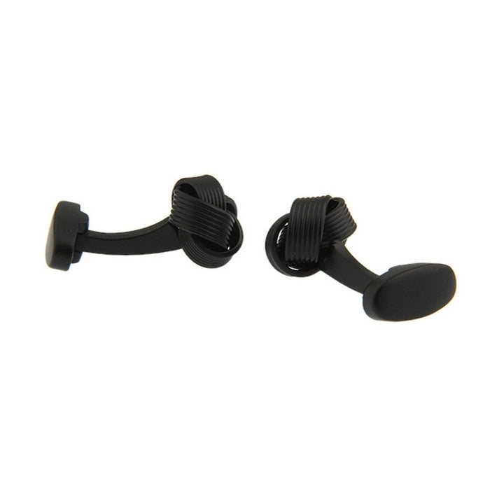 Midnight Flat Black Grooved Classic Knots Cufflinks Thick Knot Tie Cuff Links Whale Tail Backing Comes with Gift Box Image 2