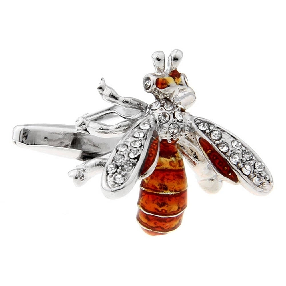 Bee Cufflinks Lucky Honey Bee Enamel with Crystals Cufflinks 3D Details Caramel Color Wasp Bees Very Cool Stylist Cuff Image 3