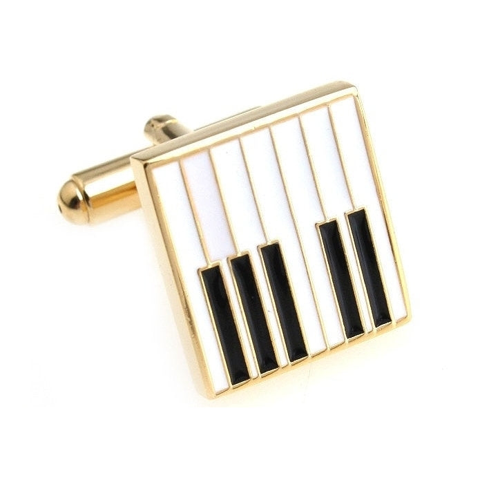 Piano Keys Music Cufflinks Gold White and Black Enamel Keyboard Cuff Links Cool Concert Harmony Comes with Gift Box Image 1