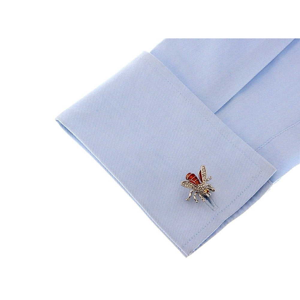 Bee Cufflinks Lucky Honey Bee Enamel with Crystals Cufflinks 3D Details Caramel Color Wasp Bees Very Cool Stylist Cuff Image 4