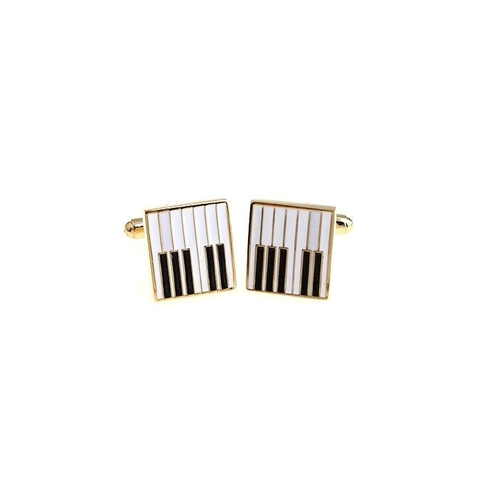 Piano Keys Music Cufflinks Gold White and Black Enamel Keyboard Cuff Links Cool Concert Harmony Comes with Gift Box Image 2