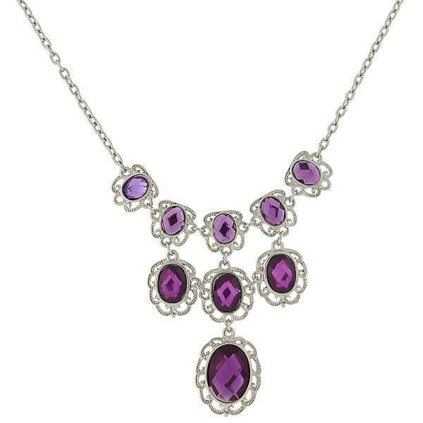 Drop Radiant Orchid Silver Tone Purple Faceted Filigree Statement Necklace  Silk Road Jewelry Image 1