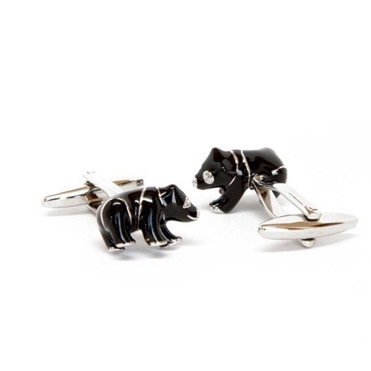 Black Bear Cufflinks Enamel Walking Bear Cufflinks Into the woods Cuff Links Image 2