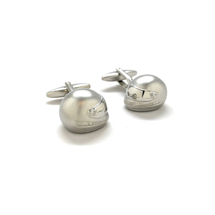 Bullet Bike Helmet Cufflinks Motorcycle Speed Road Silver Matt Finish with Chrome Shield 3D Highly Detailed Cuff Links Image 1