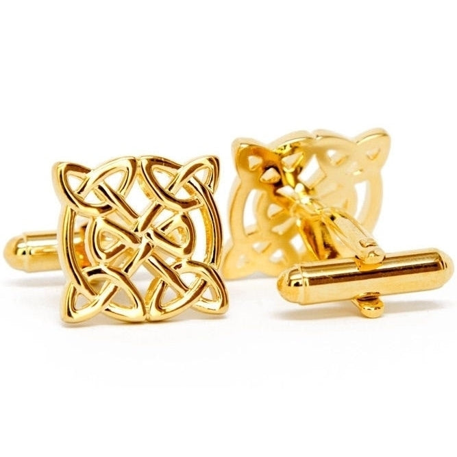 Gold Tone Cufflinks Celtic Knot Cuff Links Groom Father of the Bride Wedding Marriage Anniversary Man of Knowledge Comes Image 2