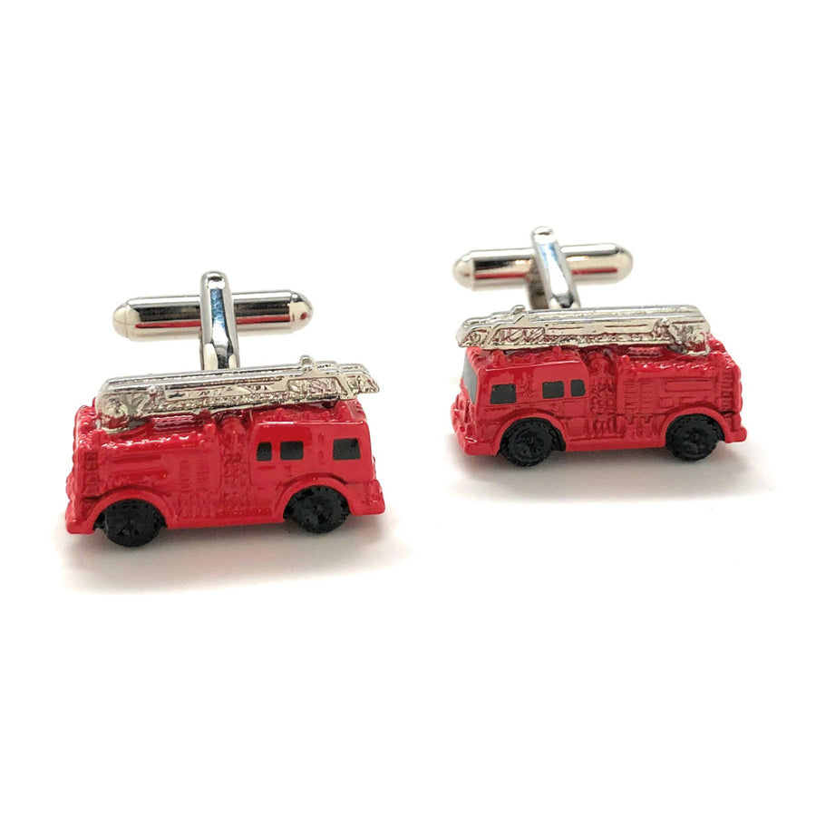 Red Enamel Fire Truck Cufflinks 3D Fun Design Detailed Search and Rescue Firemen Fire Department Cuff Links Comes with Image 1