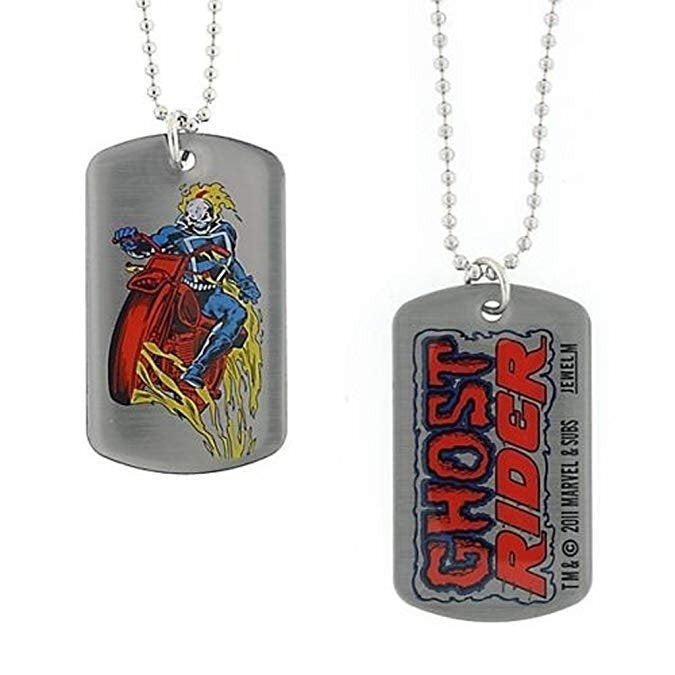 Dog Tag Marvel Comics Ghost Rider Motorcycle of Flames Skull Dog Tag Pendant Double Sided Necklace vintage jewelry Image 1