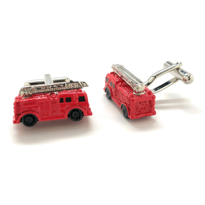 Red Enamel Fire Truck Cufflinks 3D Fun Design Detailed Search and Rescue Firemen Fire Department Cuff Links Comes with Image 2