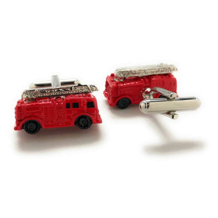 Red Enamel Fire Truck Cufflinks 3D Fun Design Detailed Search and Rescue Firemen Fire Department Cuff Links Comes with Image 3