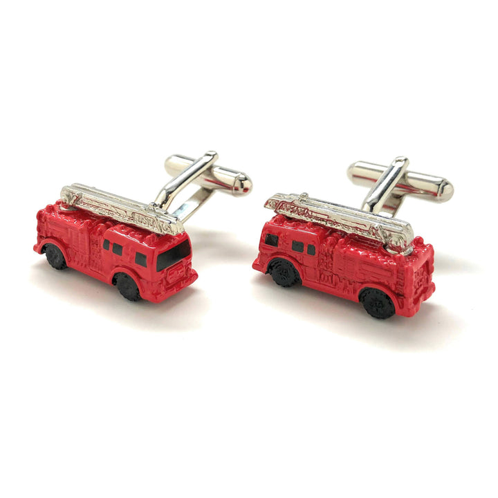 Red Enamel Fire Truck Cufflinks 3D Fun Design Detailed Search and Rescue Firemen Fire Department Cuff Links Comes with Image 4