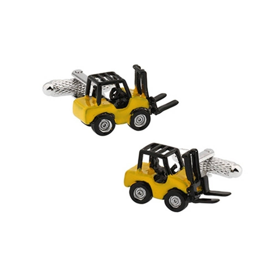 Yellow Forklift Cufflinks Classic 3D Design Detailed Cool Fun Cuff Links Comes with Gift Box Image 1
