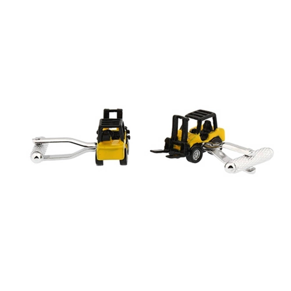Yellow Forklift Cufflinks Classic 3D Design Detailed Cool Fun Cuff Links Comes with Gift Box Image 2