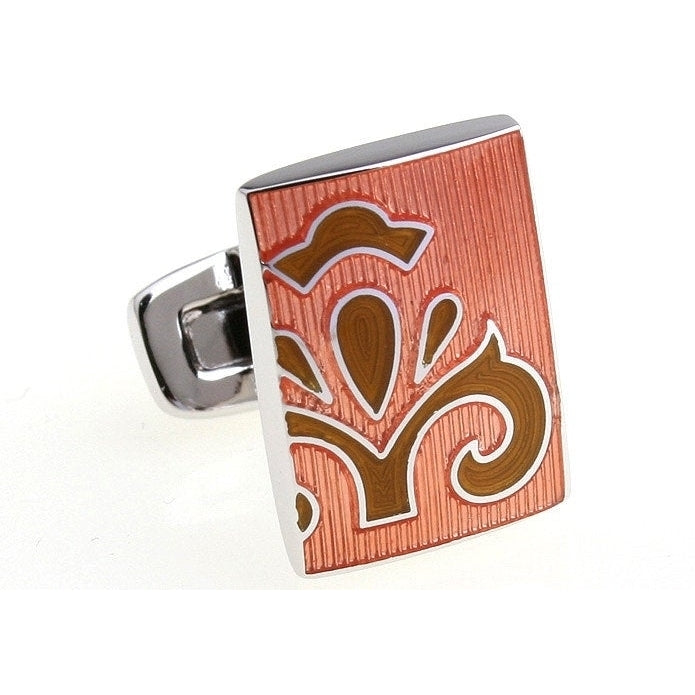 Coral Passion Fleur Enamel Tile  Cuff Links Solid Post Whale Tail Backing Cufflinks Image 1