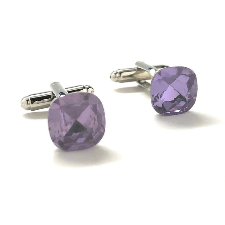 Beautiful Crystal Cut Cufflinks Amethyst Color Purple Gem with Silver Accents Cuff Links Comes with Gift Box Image 1