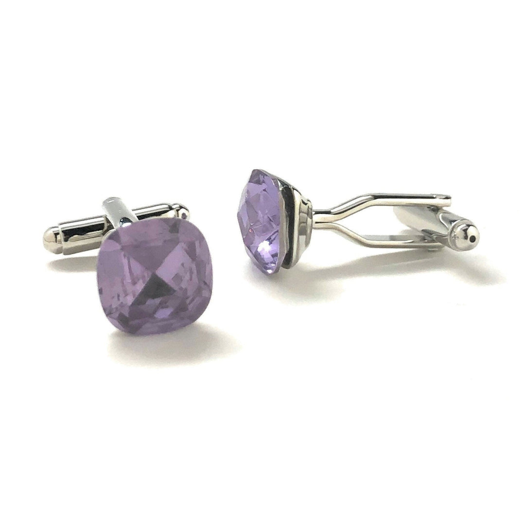 Beautiful Crystal Cut Cufflinks Amethyst Color Purple Gem with Silver Accents Cuff Links Comes with Gift Box Image 2