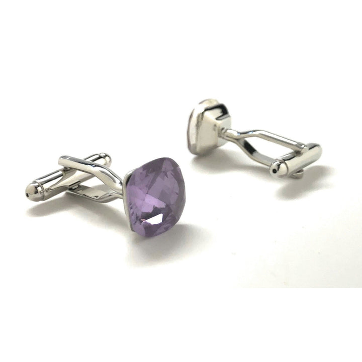 Beautiful Crystal Cut Cufflinks Amethyst Color Purple Gem with Silver Accents Cuff Links Comes with Gift Box Image 3