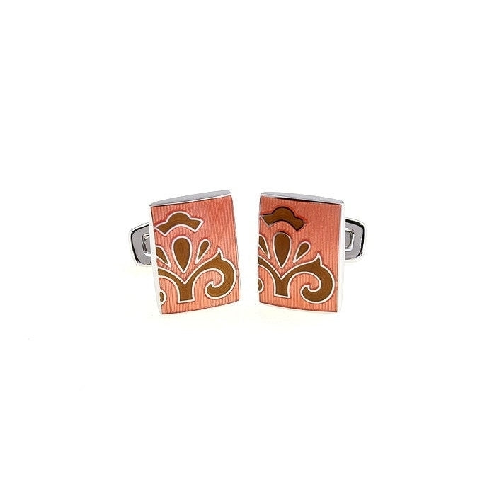 Coral Passion Fleur Enamel Tile  Cuff Links Solid Post Whale Tail Backing Cufflinks Image 2