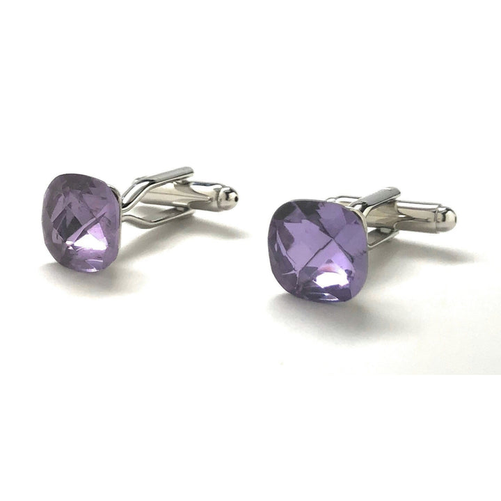 Beautiful Crystal Cut Cufflinks Amethyst Color Purple Gem with Silver Accents Cuff Links Comes with Gift Box Image 4